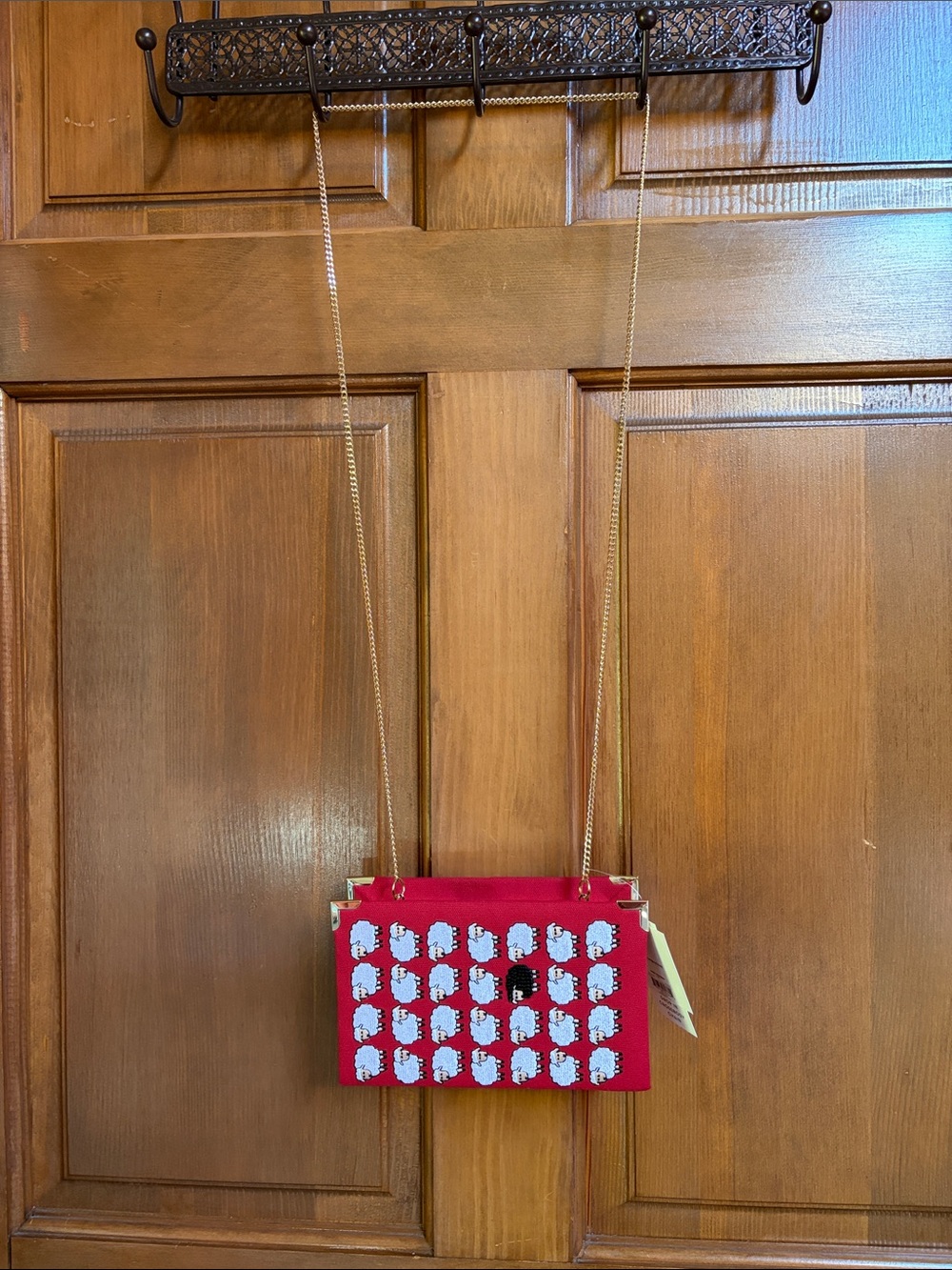 Red Black Sheep Embroidered Crossbody Bag with Chain Strap